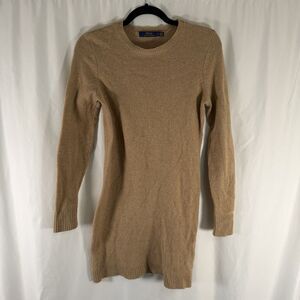 Polo Ralph Lauren Sweater Dress Women's Small Tan Brown Long Sleeve Round Neck